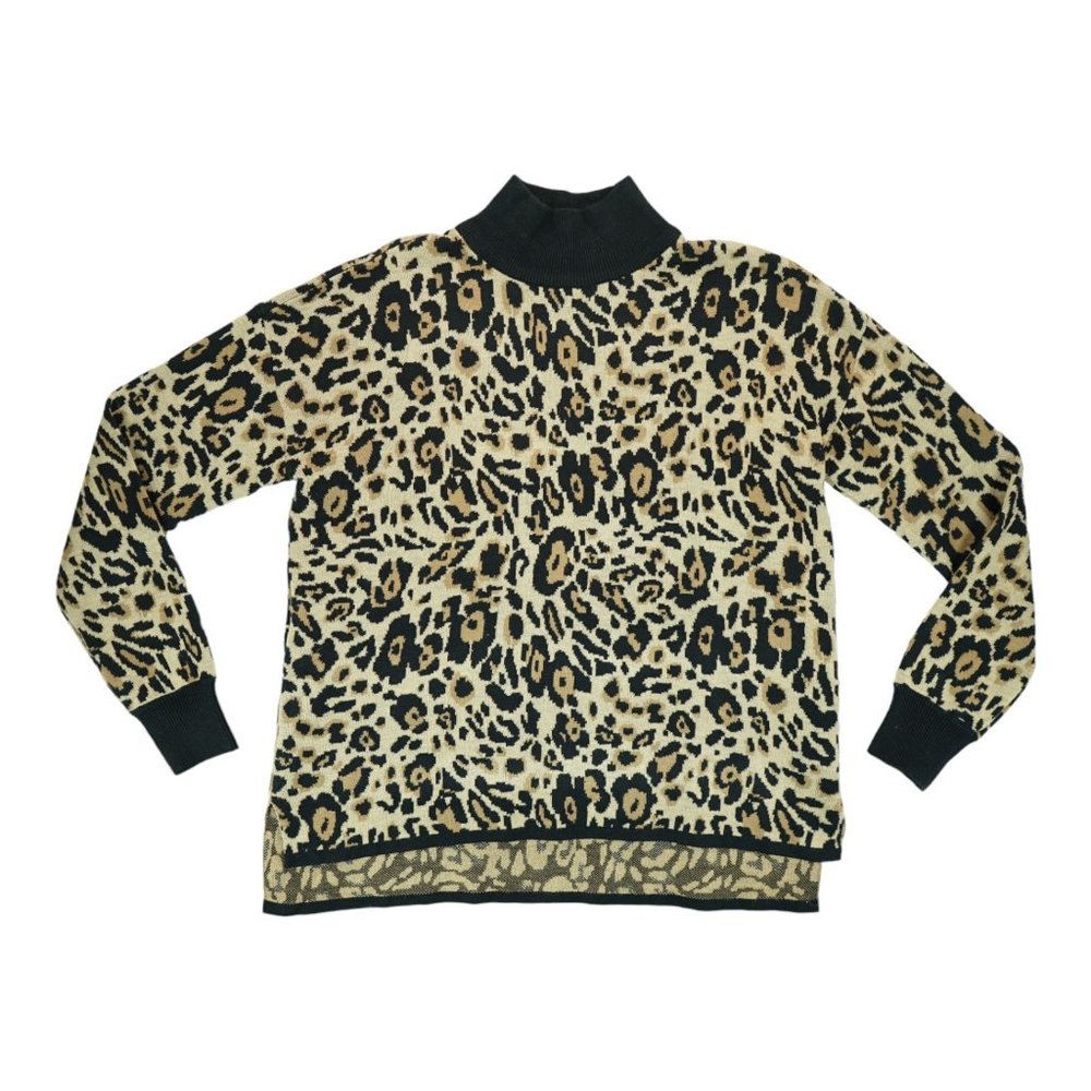 Calvin Kleinโ Size S Animal Print Beige Brown Black High Neck Sweater Women